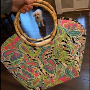 Mud pie paisley summer purse with bambo handles.